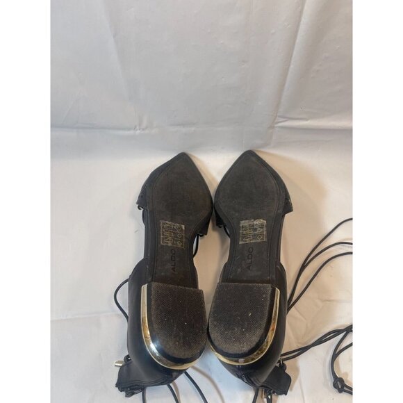 ALDO Women's Black Leather Lace Up Gladiator Pointed Toe Back Zip Flat Shoes 9 - Picture 7 of 11